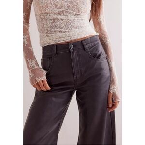 NWT Free People Misha Barrel Wide Leg Faux Leather Jeans Black 27